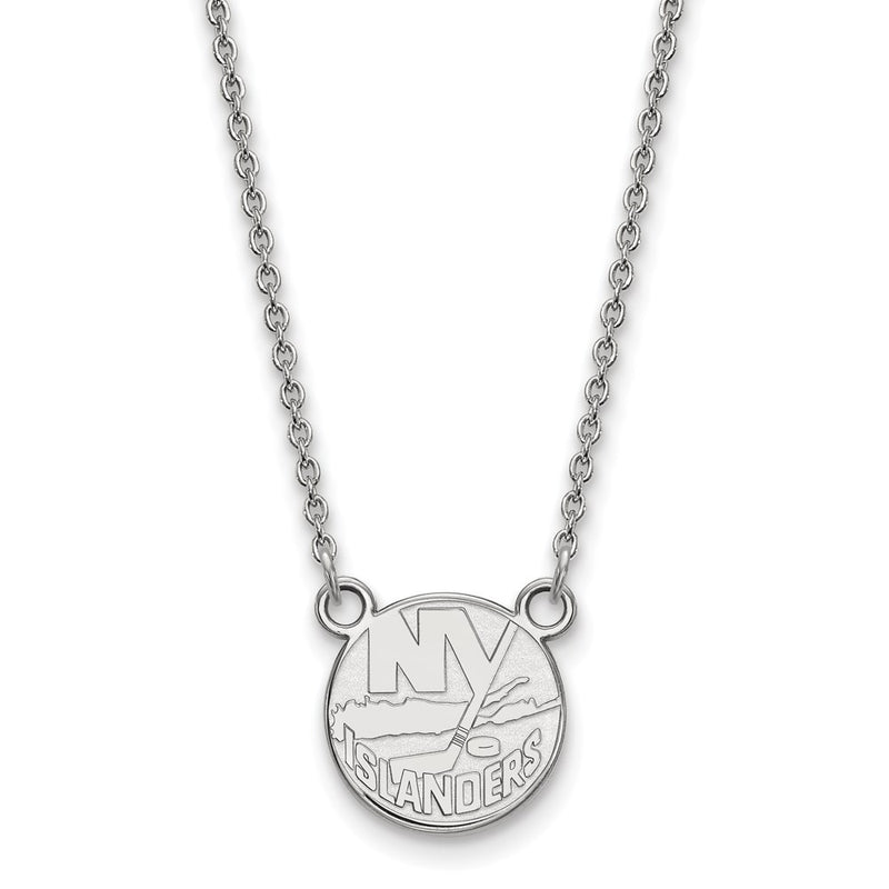 Sterling Silver Rhodium Plated Nhl Logoart New York Islanders Small Pendant 18 Inch Necklace