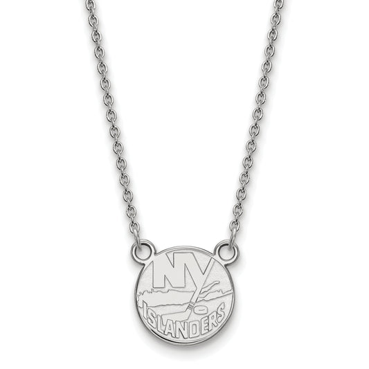 10K White Gold Nhl Logoart New York Islanders Small Pendant 18 Inch Necklace