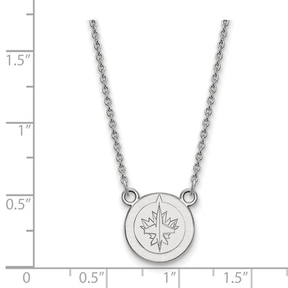Sterling Silver Rhodium Plated Nhl Logoart Winnipeg Jets Small Pendant 18 Inch Necklace
