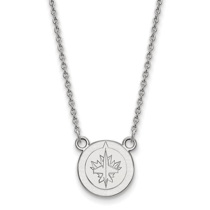 10K White Gold Nhl Logoart Winnipeg Jets Small Pendant 18 Inch Necklace
