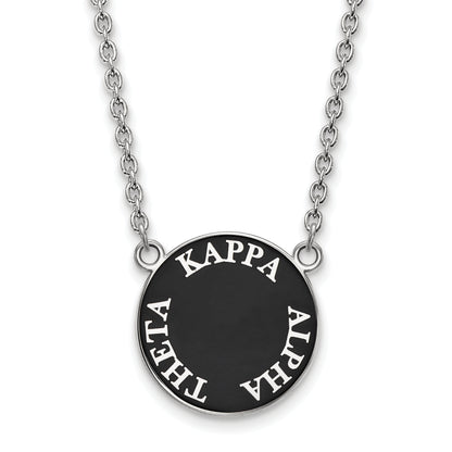 Sterling Silver Rhodium Plated Logoart Kappa Alpha Theta Sorority Text Large Color Enamel Pendant 18 Inch Necklace
