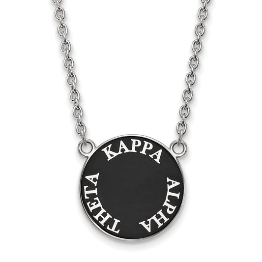 Sterling Silver Rhodium Plated Logoart Kappa Alpha Theta Sorority Text Large Color Enamel Pendant 18 Inch Necklace