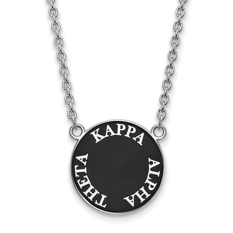 Sterling Silver Rhodium Plated Logoart Kappa Alpha Theta Sorority Text Large Color Enamel Pendant 18 Inch Necklace