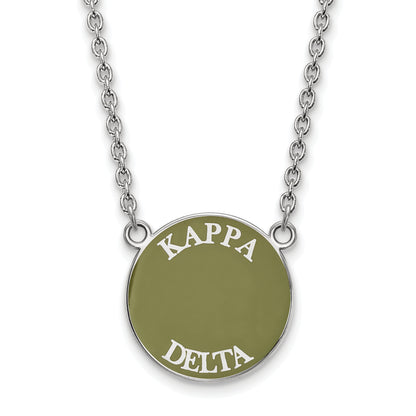 Sterling Silver Rhodium Plated Logoart Kappa Delta Sorority Text Large Color Enamel Pendant 18 Inch Necklace
