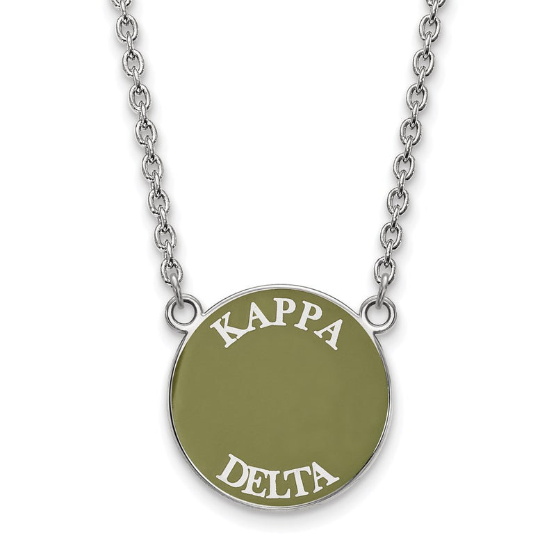 Sterling Silver Rhodium Plated Logoart Kappa Delta Sorority Text Large Color Enamel Pendant 18 Inch Necklace