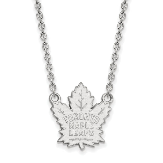 Sterling Silver Rhodium Plated Nhl Logoart Toronto Maple Leafs Large Pendant 18 Inch Necklace