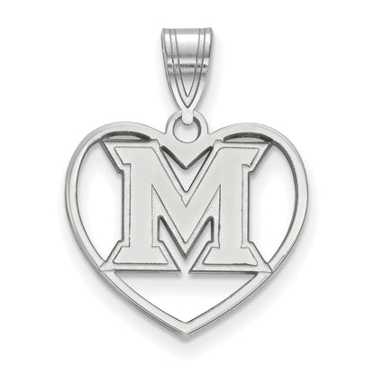 Sterling Silver Rhodium Plated Logoart Miami University Ohio Letter M Heart Pendant