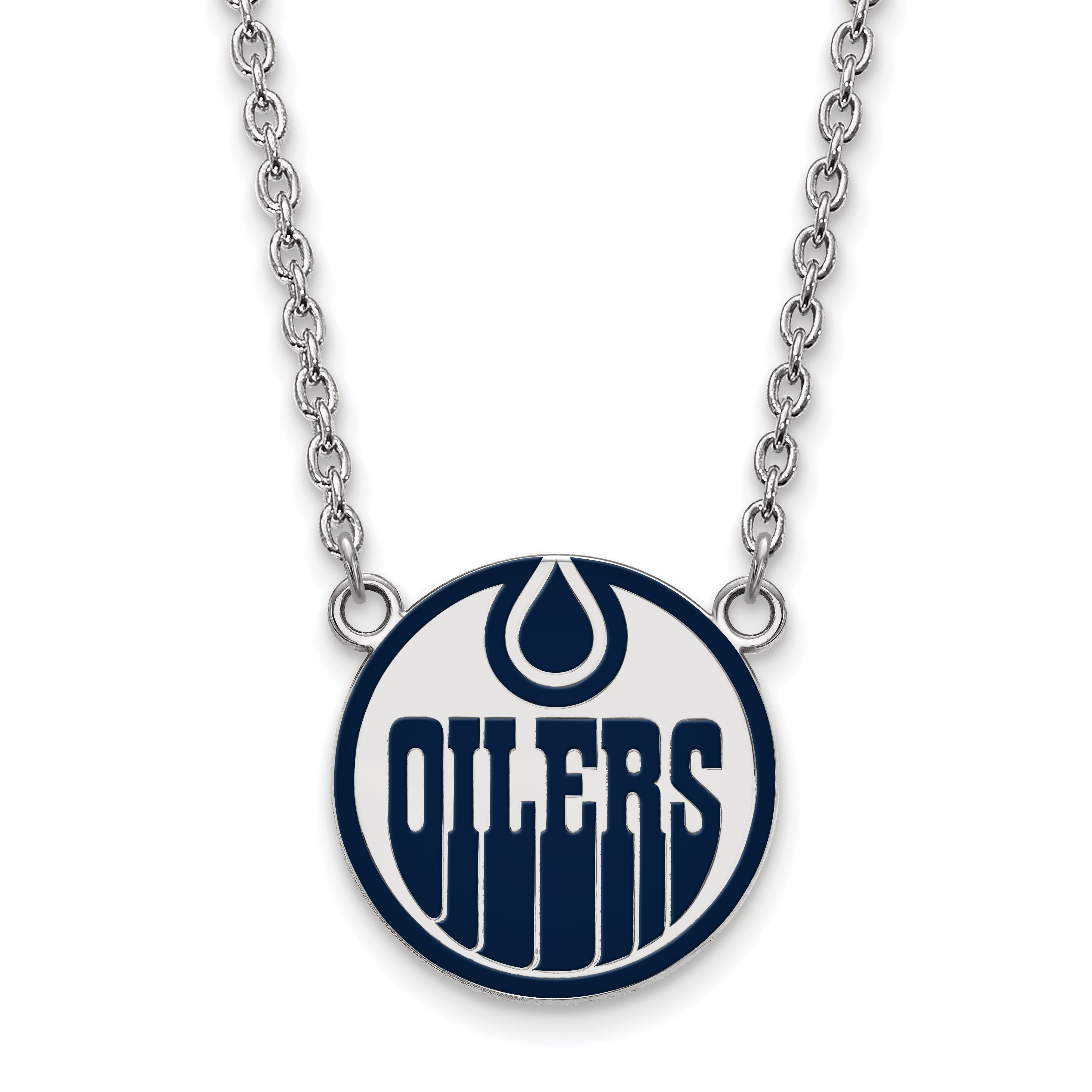 Sterling Silver Rhodium Plated Nhl Logoart Edmonton Oilers Large Enameled Pendant 18 Inch Necklace