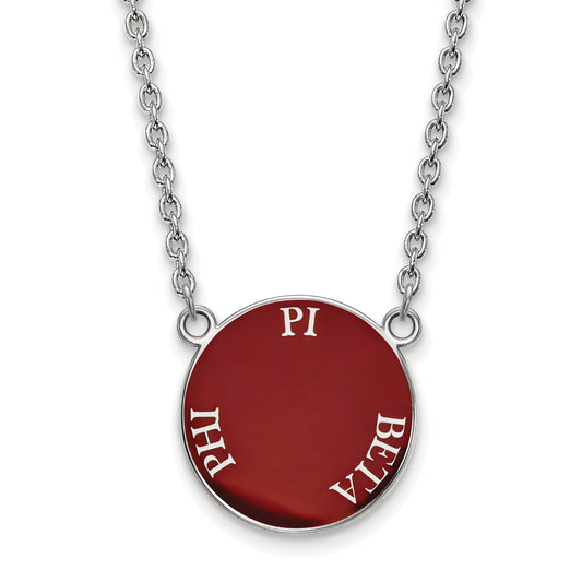 Sterling Silver Rhodium Plated Logoart Pi Beta Phi Sorority Text Large Color Enamel Pendant 18 Inch Necklace