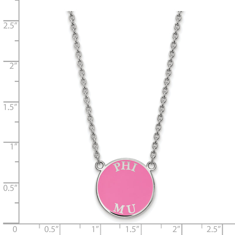 Sterling Silver Rhodium Plated Logoart Phi Mu Sorority Text Small Color Enamel Pendant 18 Inch Necklace