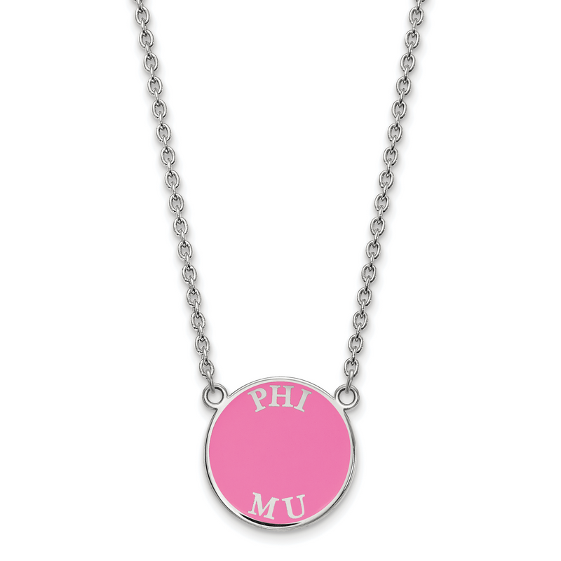 Sterling Silver Rhodium Plated Logoart Phi Mu Sorority Text Small Color Enamel Pendant 18 Inch Necklace