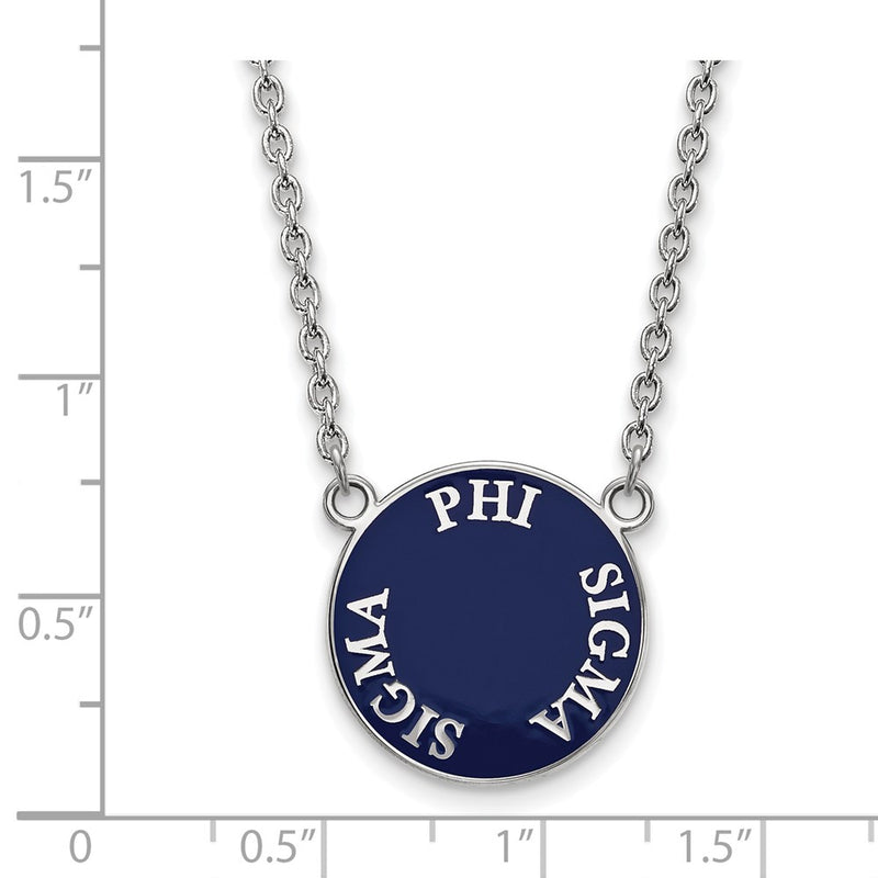 Sterling Silver Rhodium Plated Logoart Phi Sigma Sorority Text Large Color Enamel Pendant 18 Inch Necklace