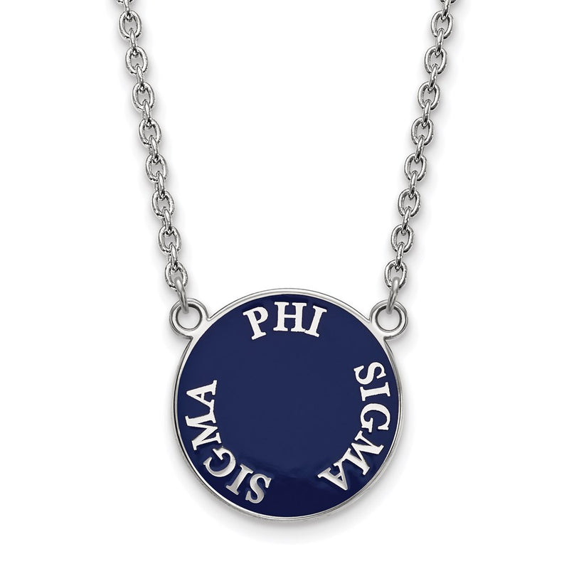 Sterling Silver Rhodium Plated Logoart Phi Sigma Sorority Text Large Color Enamel Pendant 18 Inch Necklace