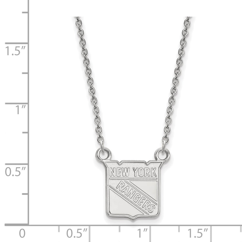 10K White Gold Nhl Logoart New York Rangers Small Pendant 18 Inch Necklace