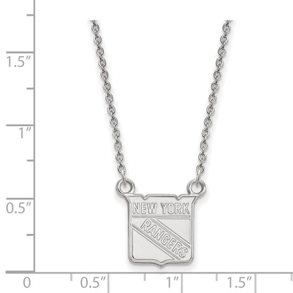 Sterling Silver Rhodium Plated Nhl Logoart New York Rangers Small Pendant 18 Inch Necklace