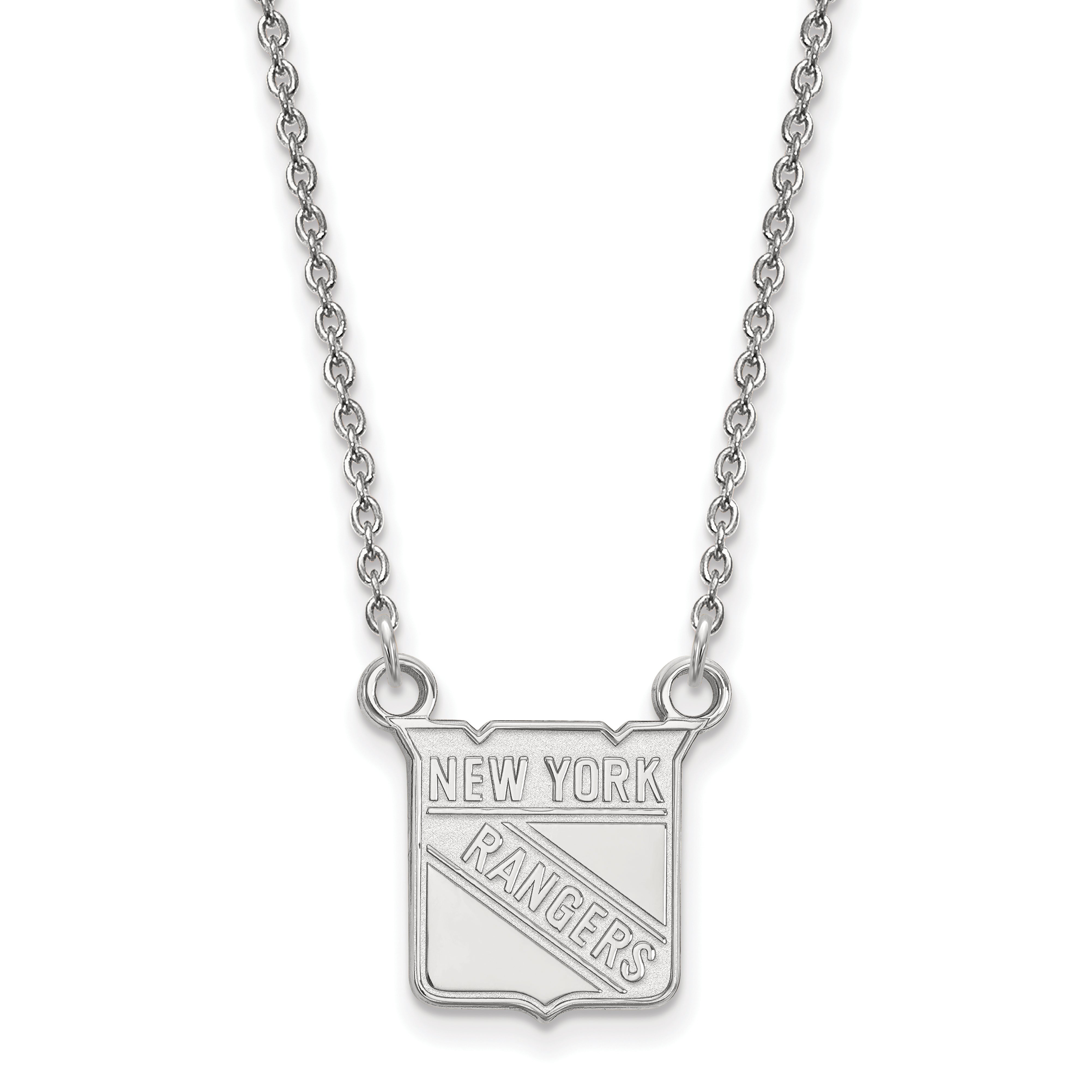 Sterling Silver Rhodium Plated Nhl Logoart New York Rangers Small Pendant 18 Inch Necklace