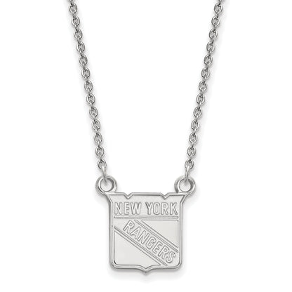 Sterling Silver Rhodium Plated Nhl Logoart New York Rangers Small Pendant 18 Inch Necklace