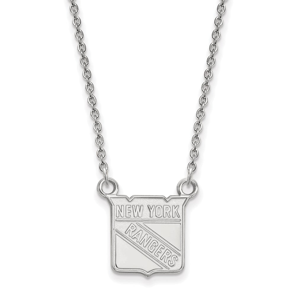 Sterling Silver Rhodium Plated Nhl Logoart New York Rangers Small Pendant 18 Inch Necklace