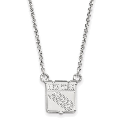 Sterling Silver Rhodium Plated Nhl Logoart New York Rangers Small Pendant 18 Inch Necklace