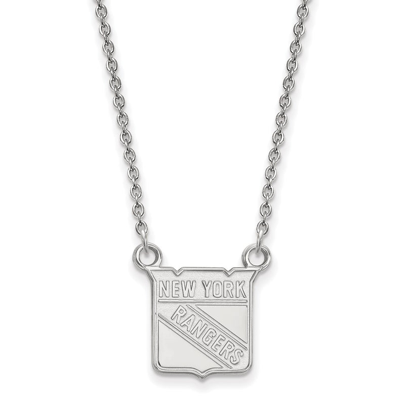 Sterling Silver Rhodium Plated Nhl Logoart New York Rangers Small Pendant 18 Inch Necklace