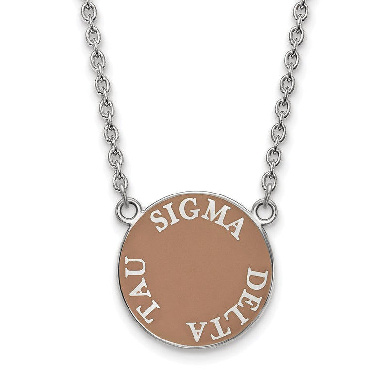 Sterling Silver Rhodium Plated Logoart Sigma Delta Tau Sorority Text Large Color Enamel Pendant 18 Inch Necklace