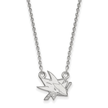 Sterling Silver Rhodium Plated Nhl Logoart San Jose Sharks Small Pendant 18 Inch Necklace