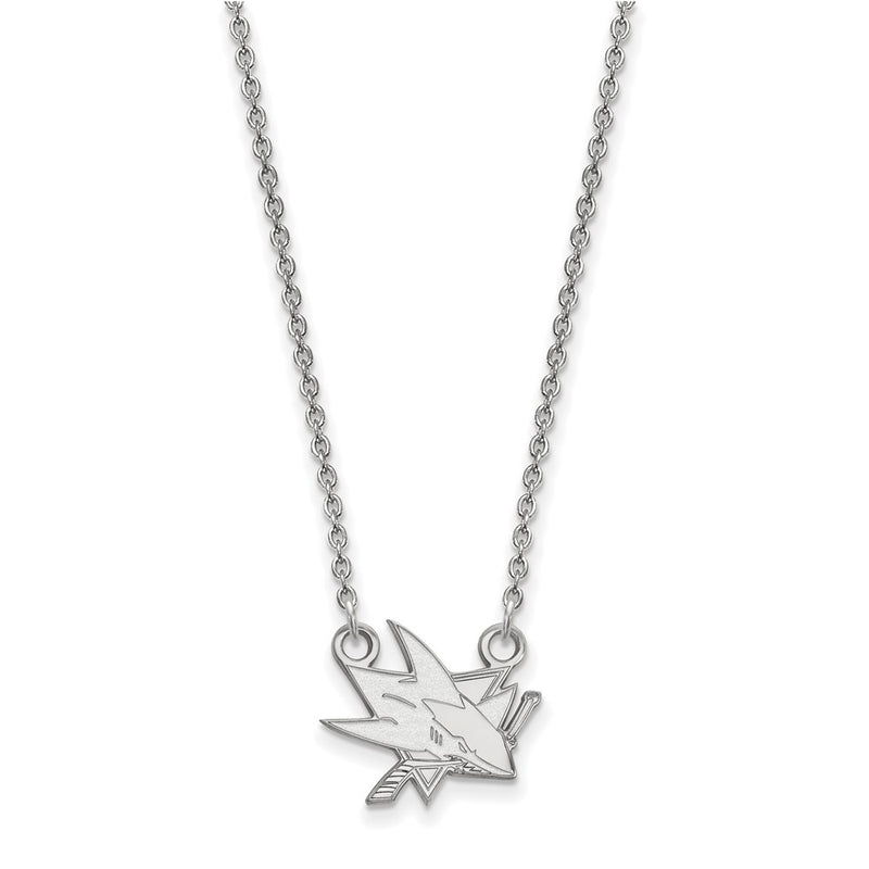 Sterling Silver Rhodium Plated Nhl Logoart San Jose Sharks Small Pendant 18 Inch Necklace