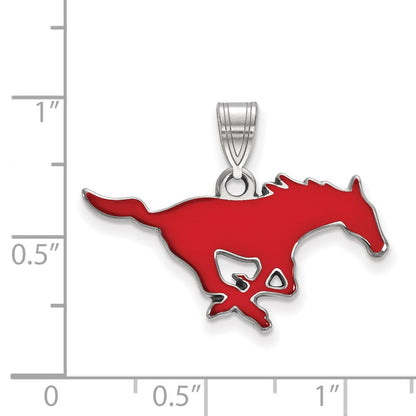 Sterling Silver Rhodium Plated Logoart Southern Methodist University Mustang Medium Enameled Pendant