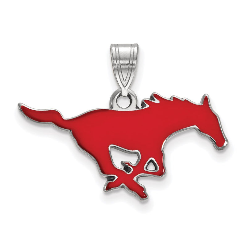 Sterling Silver Rhodium Plated Logoart Southern Methodist University Mustang Medium Enameled Pendant