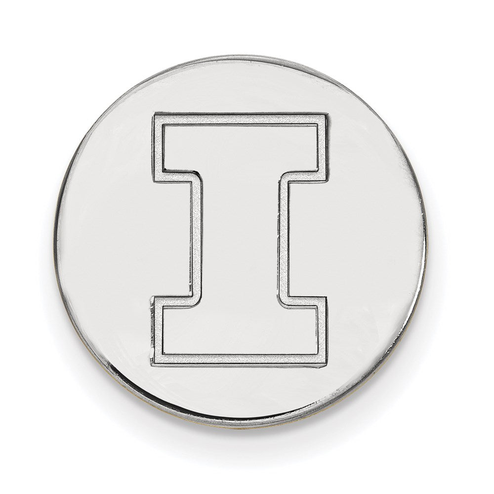 Sterling Silver Rh-P Logoart University of Illinois Black Leather Oval Key Chain