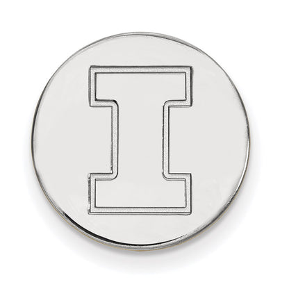 Sterling Silver Rh-P Logoart University of Illinois Black Leather Oval Key Chain