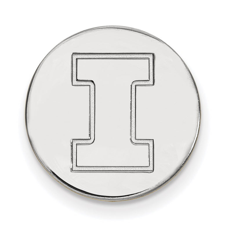Sterling Silver Rh-P Logoart University of Illinois Black Leather Oval Key Chain