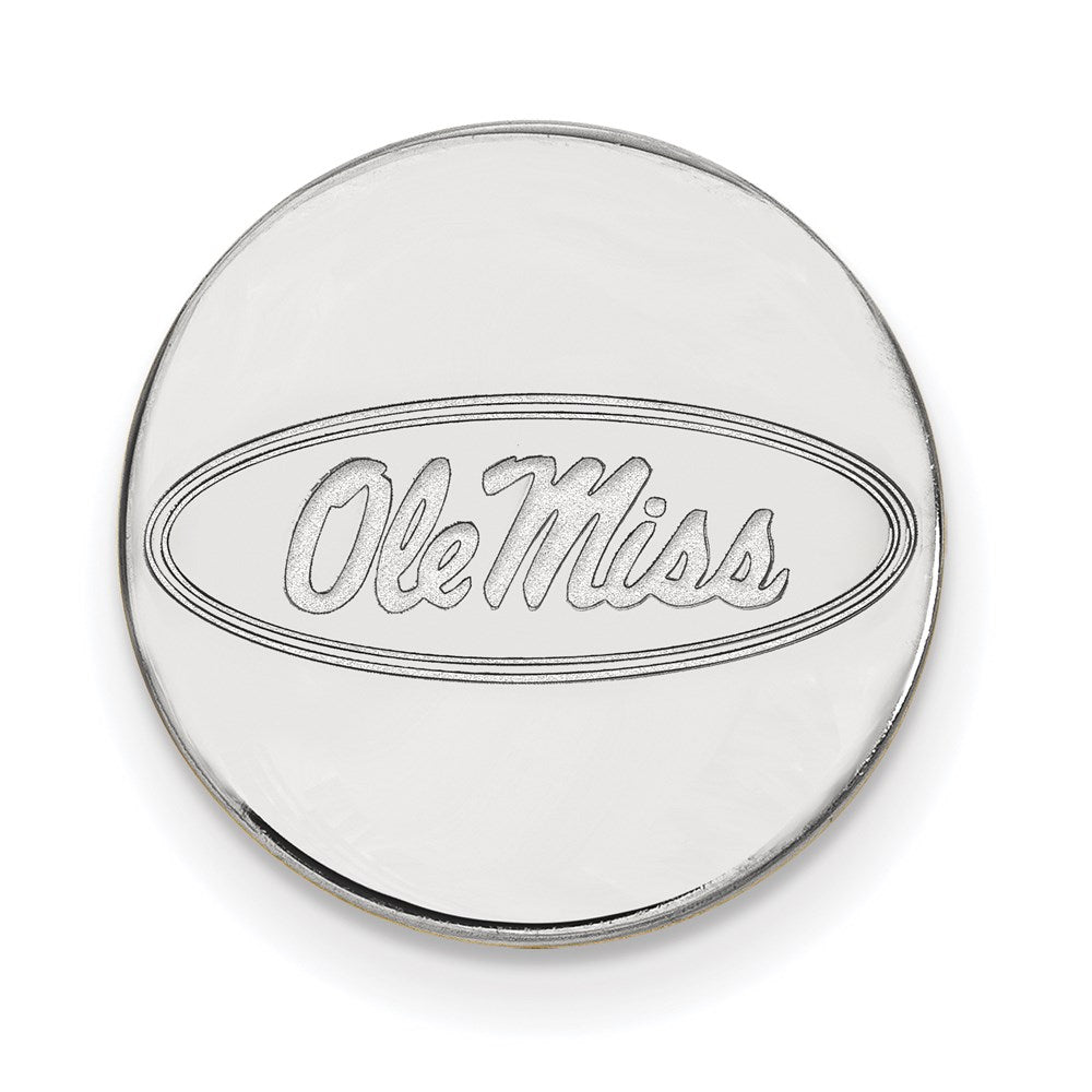 Sterling Silver Rh-P Logoart University of Mississippi Black Leather Oval Key Ch