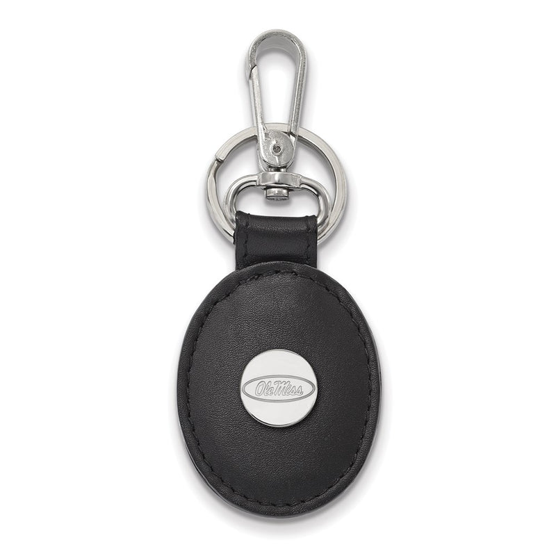 Sterling Silver Rh-P Logoart University of Mississippi Black Leather Oval Key Ch