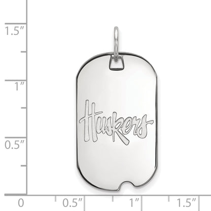 10K White Gold Logoart University Of Nebraska Huskers Small Dog Tag Pendant