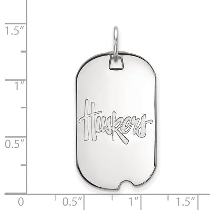 10K White Gold Logoart University Of Nebraska Huskers Small Dog Tag Pendant