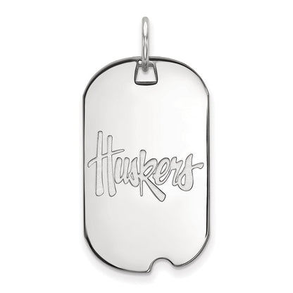 10K White Gold Logoart University Of Nebraska Huskers Small Dog Tag Pendant
