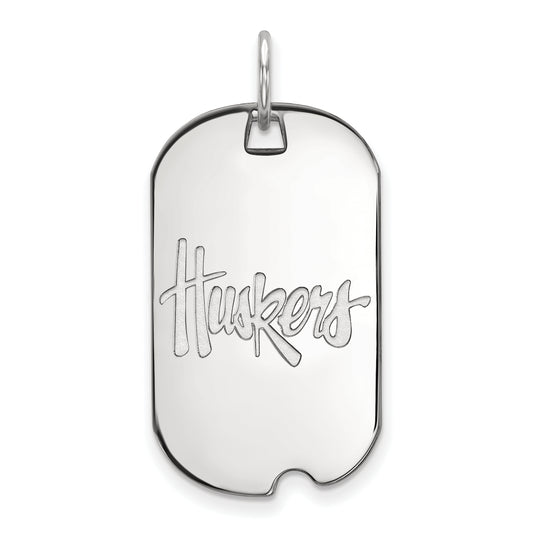 10K White Gold Logoart University Of Nebraska Huskers Small Dog Tag Pendant