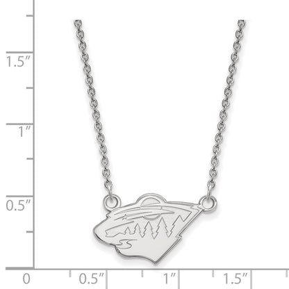 14K White Gold Nhl Logoart Minnesota Wild Small Pendant 18 Inch Necklace