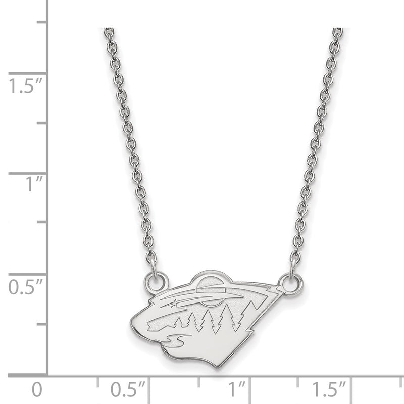 14K White Gold Nhl Logoart Minnesota Wild Small Pendant 18 Inch Necklace