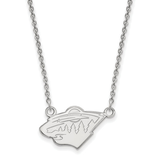 10K White Gold Nhl Logoart Minnesota Wild Small Pendant 18 Inch Necklace