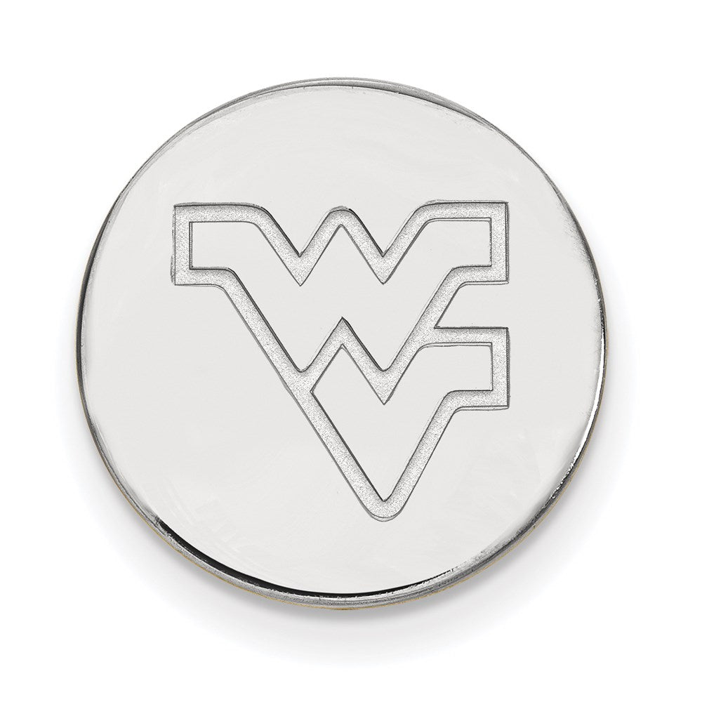Sterling Silver Rh-P Logoart West Virginia University Black Leather Oval Key Cha