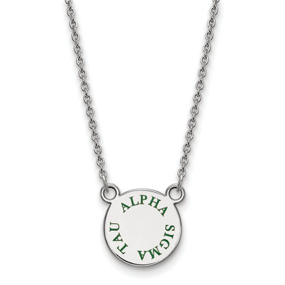Sterling Silver Rhodium Plated Logoart Alpha Sigma Tau Sorority Text Small Color Enamel Pendant 18 Inch Necklace