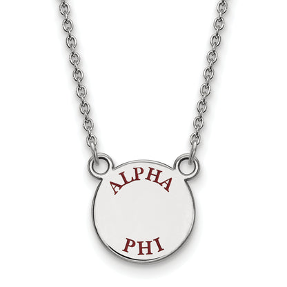Sterling Silver Rhodium Plated Logoart Alpha Phi Sorority Text Small Color Enamel Pendant 18 Inch Necklace