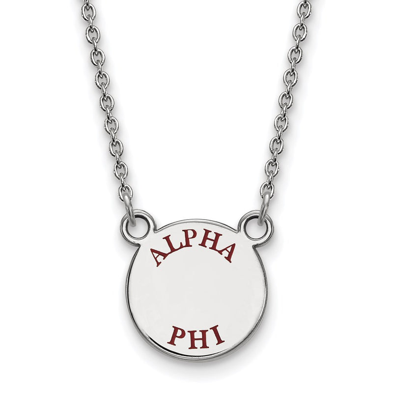 Sterling Silver Rhodium Plated Logoart Alpha Phi Sorority Text Small Color Enamel Pendant 18 Inch Necklace