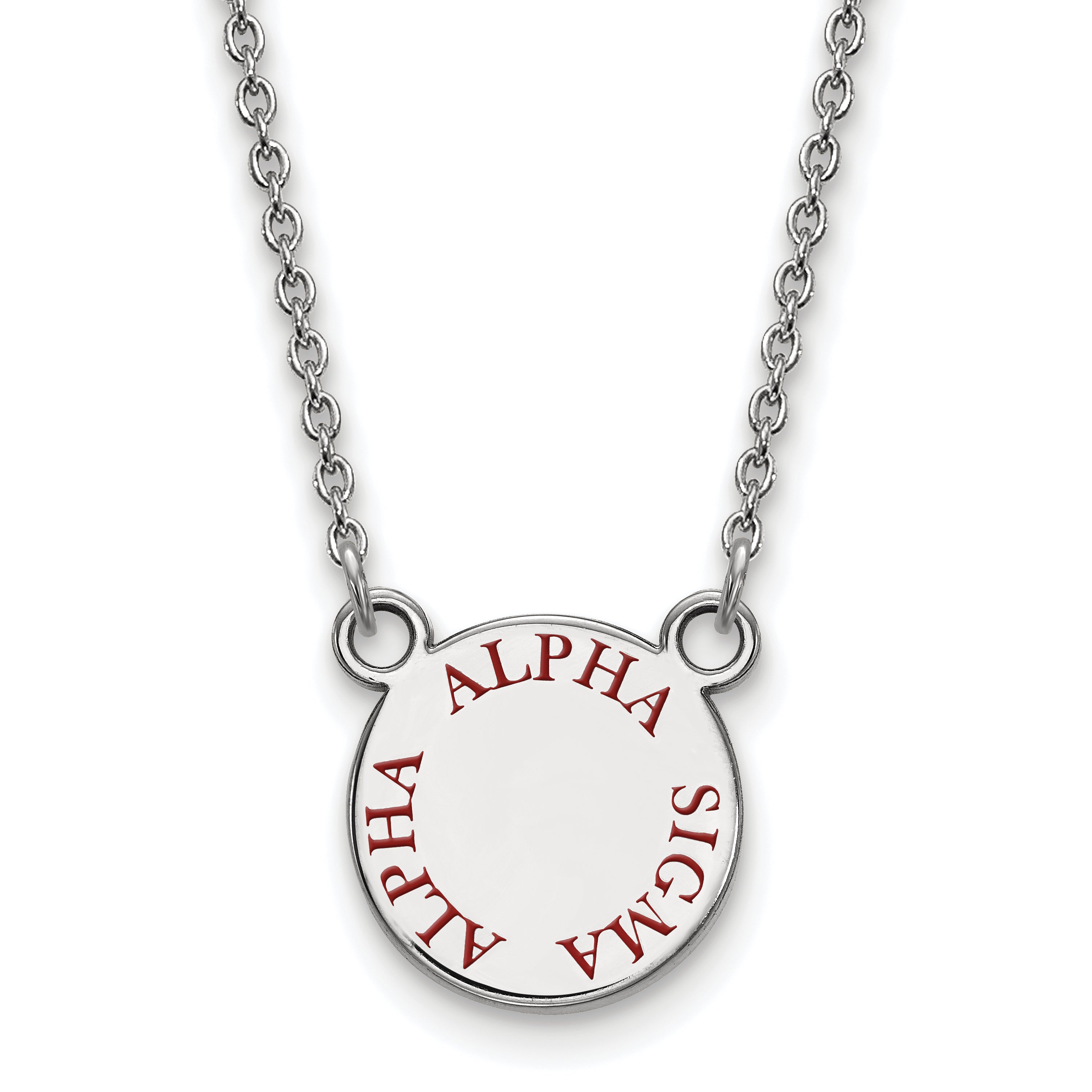 Sterling Silver Rhodium Plated Logoart Alpha Sigma Sorority Text Small Color Enamel Pendant 18 Inch Necklace