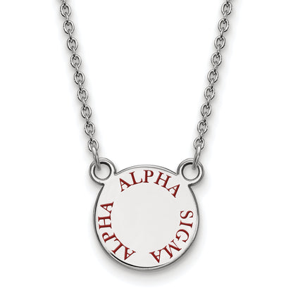 Sterling Silver Rhodium Plated Logoart Alpha Sigma Sorority Text Small Color Enamel Pendant 18 Inch Necklace