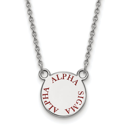 Sterling Silver Rhodium Plated Logoart Alpha Sigma Sorority Text Small Color Enamel Pendant 18 Inch Necklace