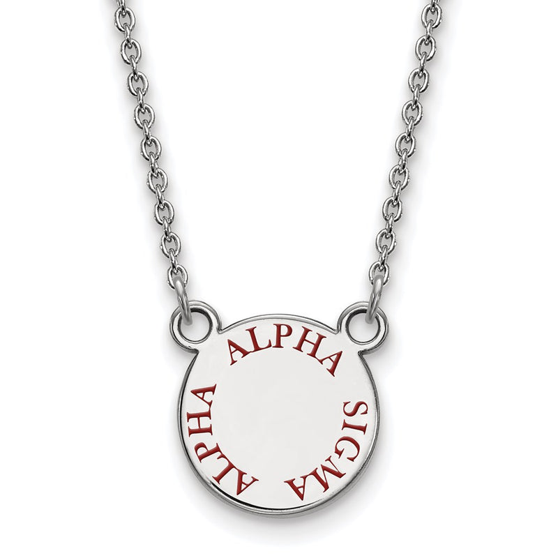 Sterling Silver Rhodium Plated Logoart Alpha Sigma Sorority Text Small Color Enamel Pendant 18 Inch Necklace