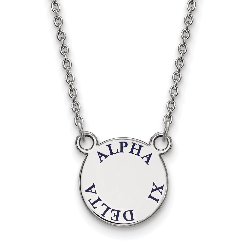 Sterling Silver Rhodium Plated Logoart Alpha Xi Delta Sorority Text Small Color Enamel Pendant 18 Inch Necklace